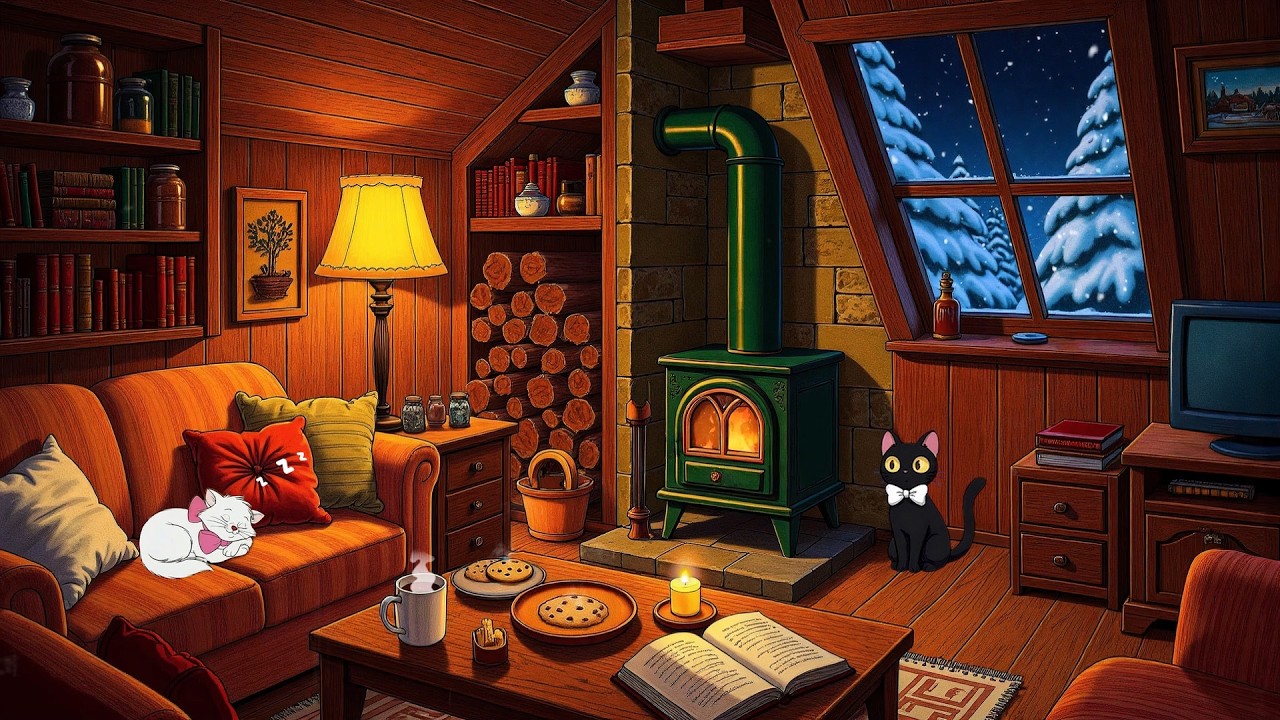 cozy jazz winter night 1940s vintage music playing softly while you read