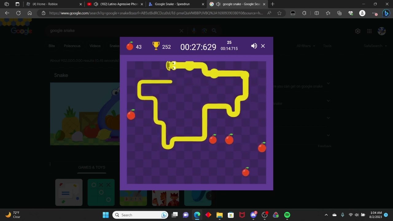 Google snake (5apples classic mode standard) 100apples 