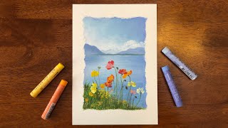 Oil Pastel Painting 油画棒 - Poppies by the Lake