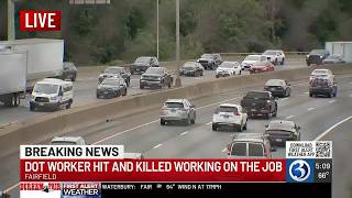 DOT worker killed in three-vehicle crash that closed I-95 south in Fairfield