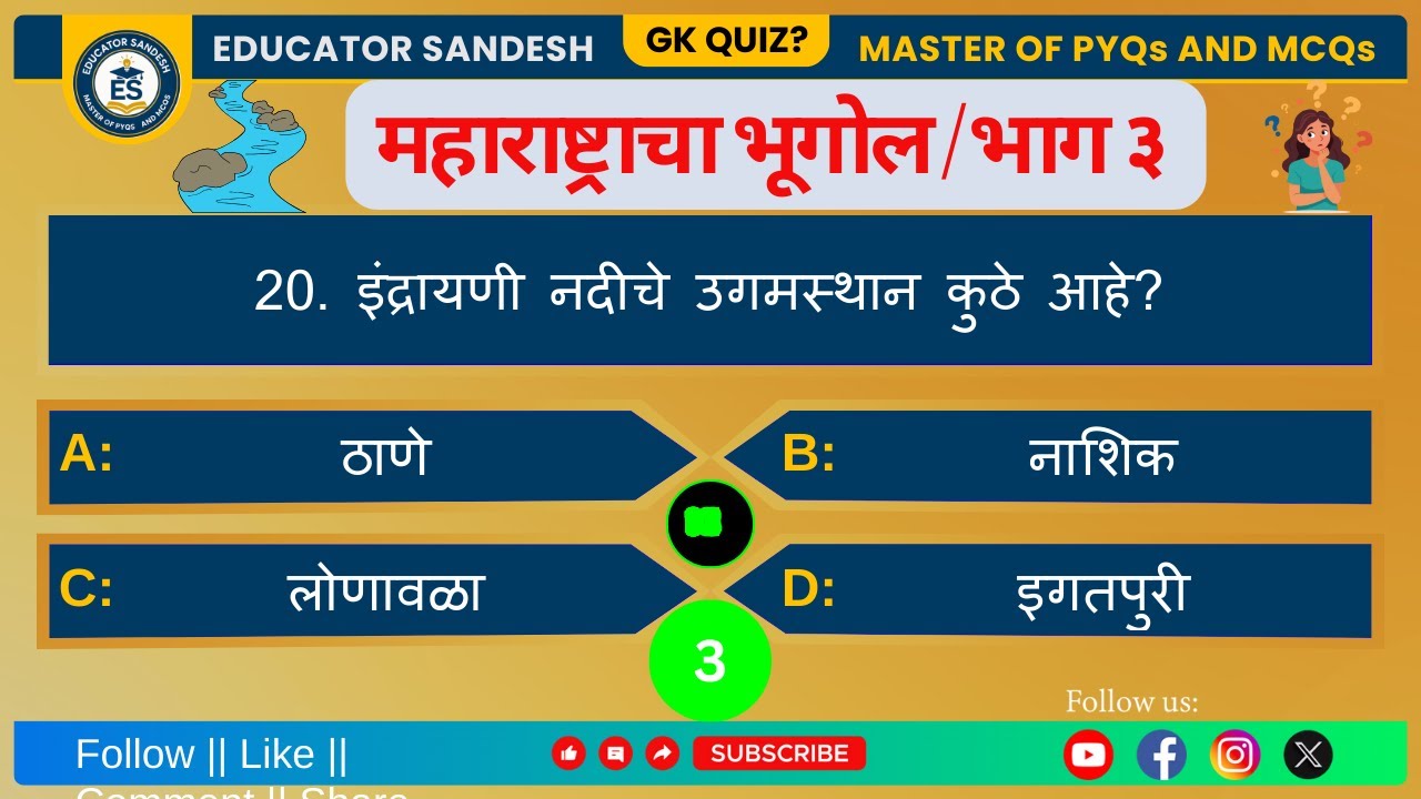 महाराष्ट्राचा भूगोल | भाग 3 | प्रश्नमंजुषा |