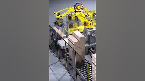 3D demonstraion video of automatic robot hand palletizing machine palletizier  line