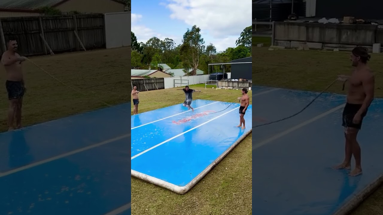 Skipping on Slip n Slide! 😂.                                        