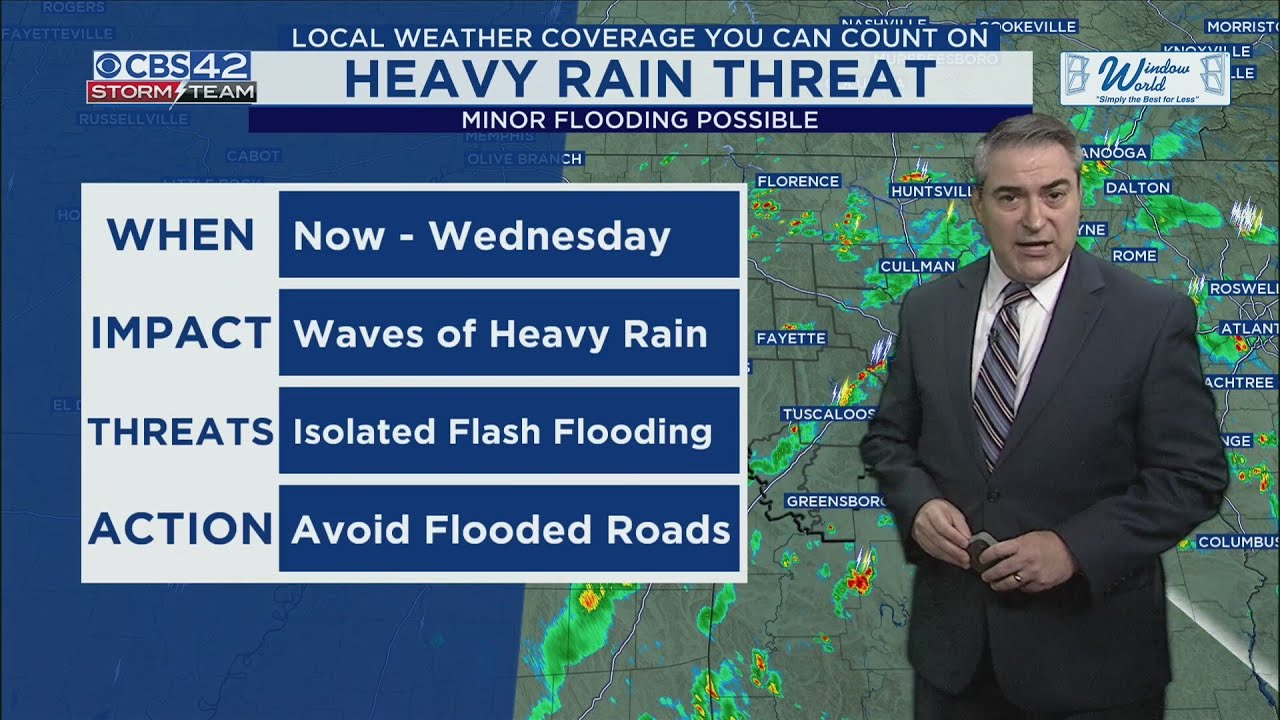 Heavy rain threat continues on Wednesday - CBS 42 News at 4 pm Forecast ...