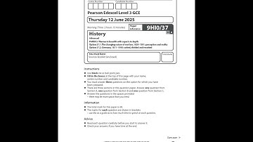 2025 Pearson EDEXCEL A Level History Paper 3 9hi0 37 Themes In Breadth With Aspects In Depth