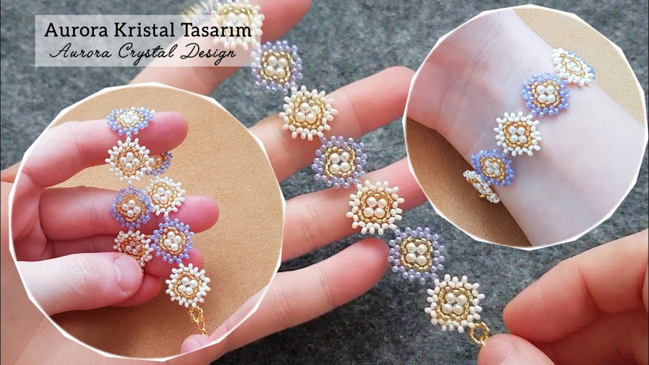 İnci motif bileklik yapımı. Beaded lace bracelet making with pearl and seed beads. Beading tutorial.