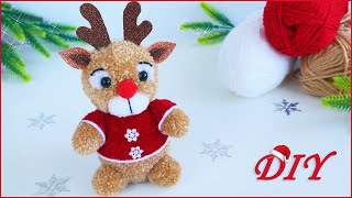 🦌 Рождественский ОЛЕНЬ из пряжи БЕЗ ВЯЗАНИЯ! 🎄 Олененок из помпонов/Pom Pom Christmas Reindeer