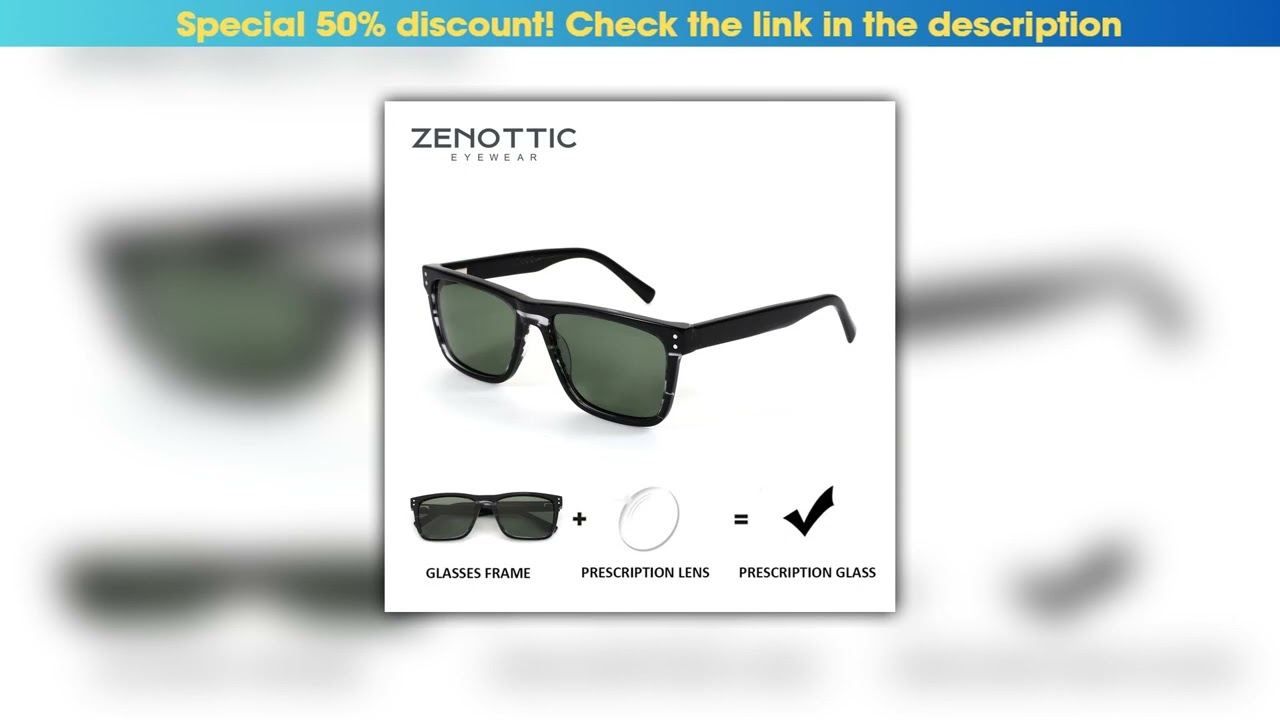New Arrival ZENOTTIC L Size Square Acetate UV400 Protection Prescription Sunglasses For Men Polariz