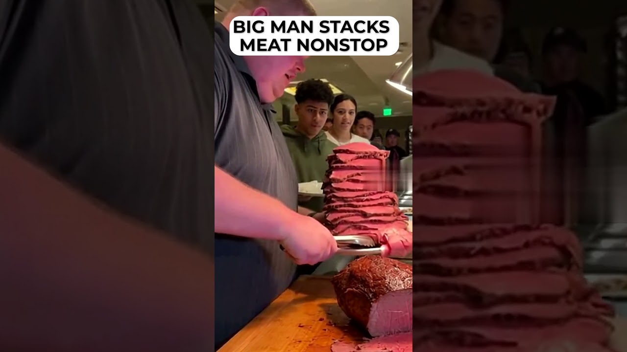 Big man stacks meat nonstop 