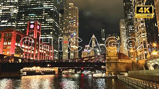 [4K] Chicago River Walk At Night - Binaural City Sounds Virtual Walking Tour 2022 screenshot 4