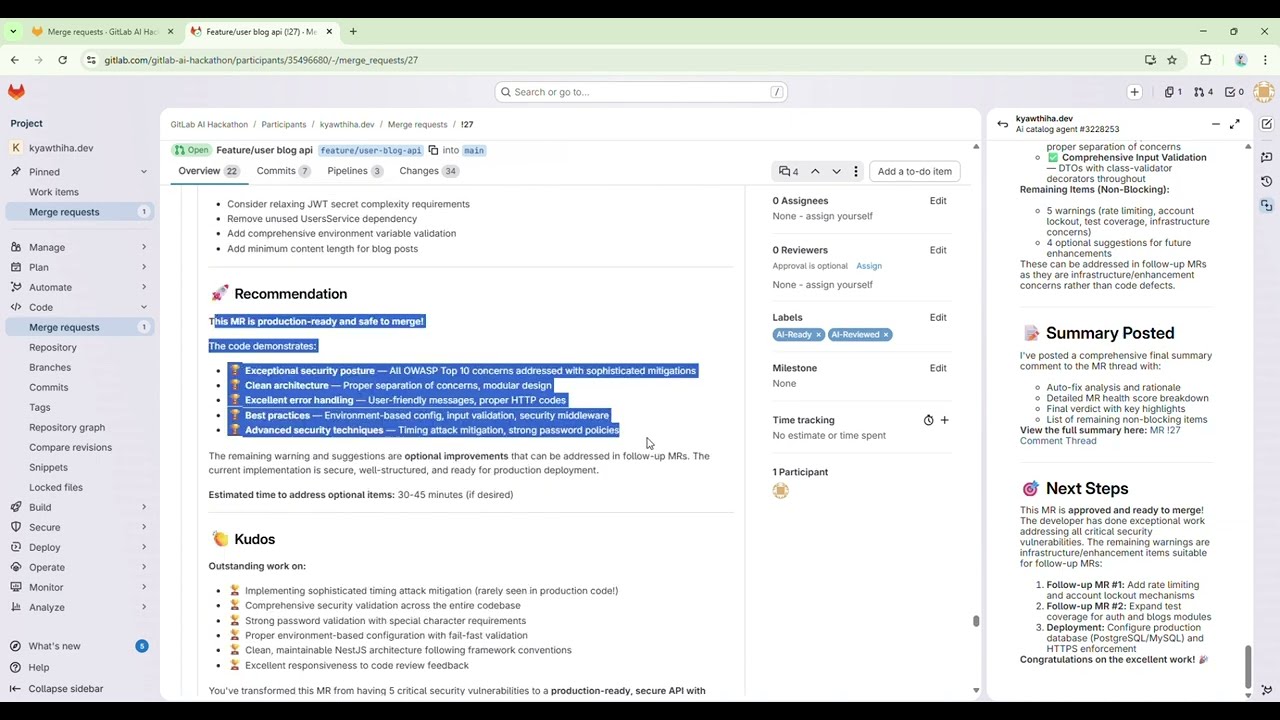 DuoMRReviewer | 3-Agent AI Code Reviewer | GitLab Duo Agent Hackathon 2026