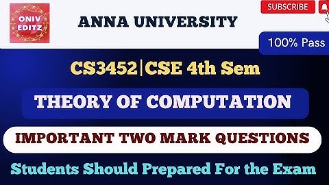 CS3452 Theory of Computation important 2mark Ques 👍| Be Prepare 👍| CSE 4th sem