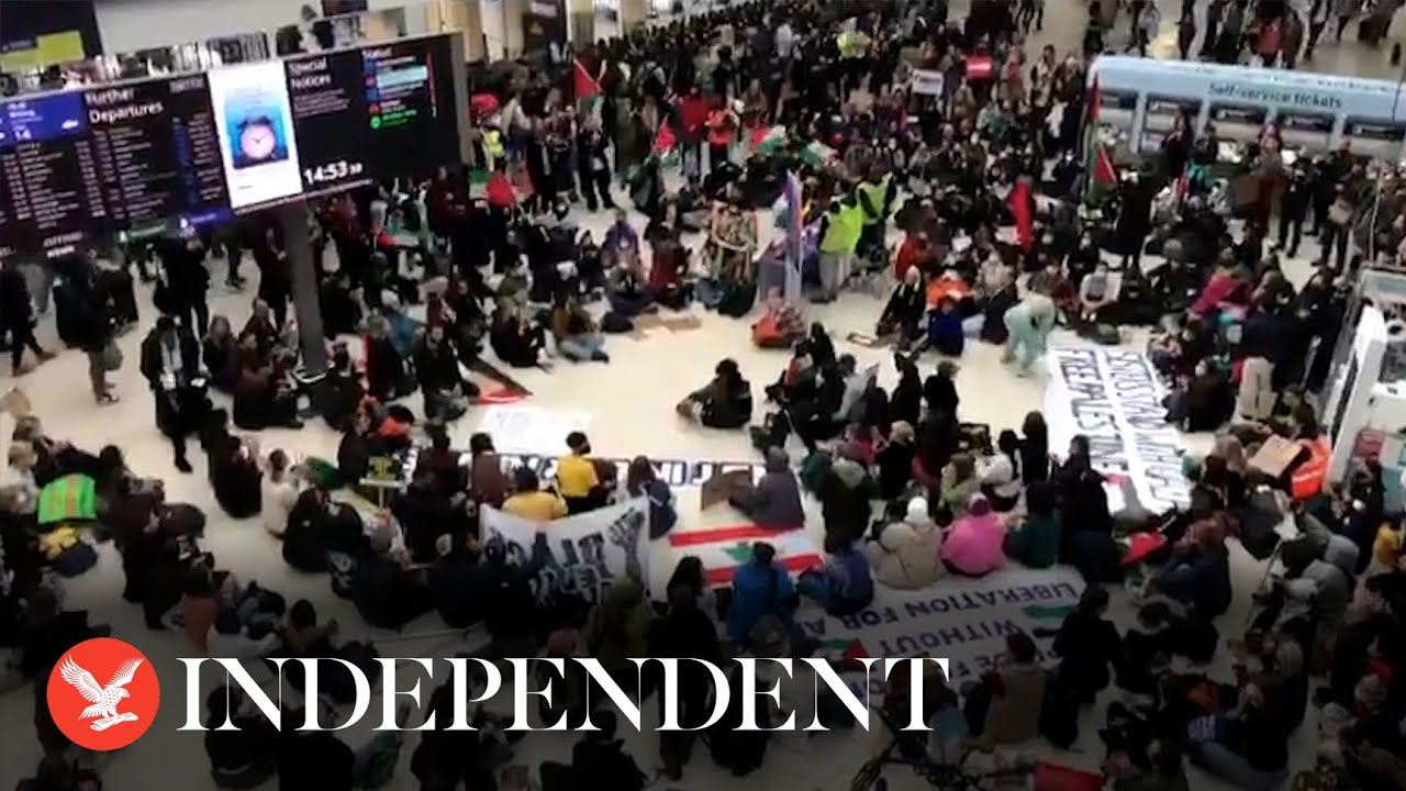 Protesters stage sit-in at Waterloo station, calling for Gaza ceasefire