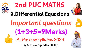 class 12 differential equations fix questions| 2nd pu differential equations important questions2024