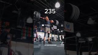 Squat clean + hang squat clean every 90 seconds!  Built to 250lbs.