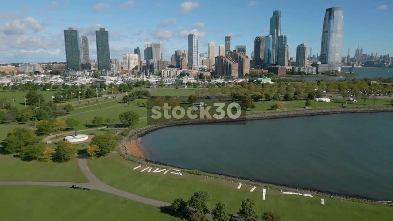 Drone Shot Flying Over Liberty State Park, New York City, USA