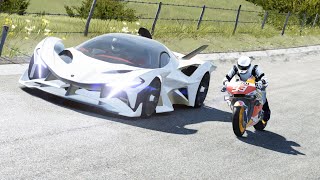 MotoGP Honda RC213V vs Hypercars  Apollo Project EVO, Bugatti Chiron, Lamborghini Veneno at Old SPA