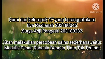 PERCOBAAN SEDERHANA| MENULIS PESAN RAHASIA DENGAN TINTA TAK TERLIHAT| KEL.17| KIMIA SEDERHANA D
