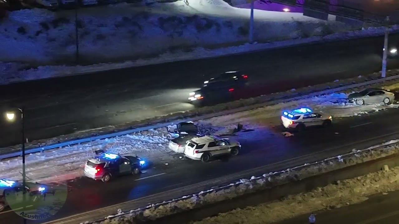 Drone video footage - Scene aftermath of serious MVC on Rt 18 in New Bedford, MA on 30JAN26.