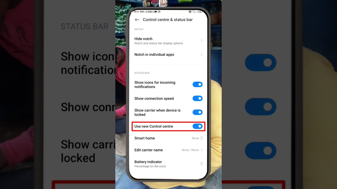 Use new control centre | Control centre & status bar | notification shade