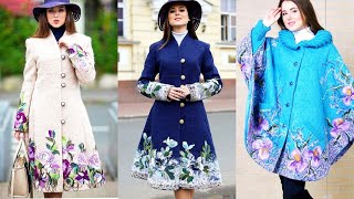 Stylish Attractive Embroidered coat design for ladies || flower embroiered jacket design