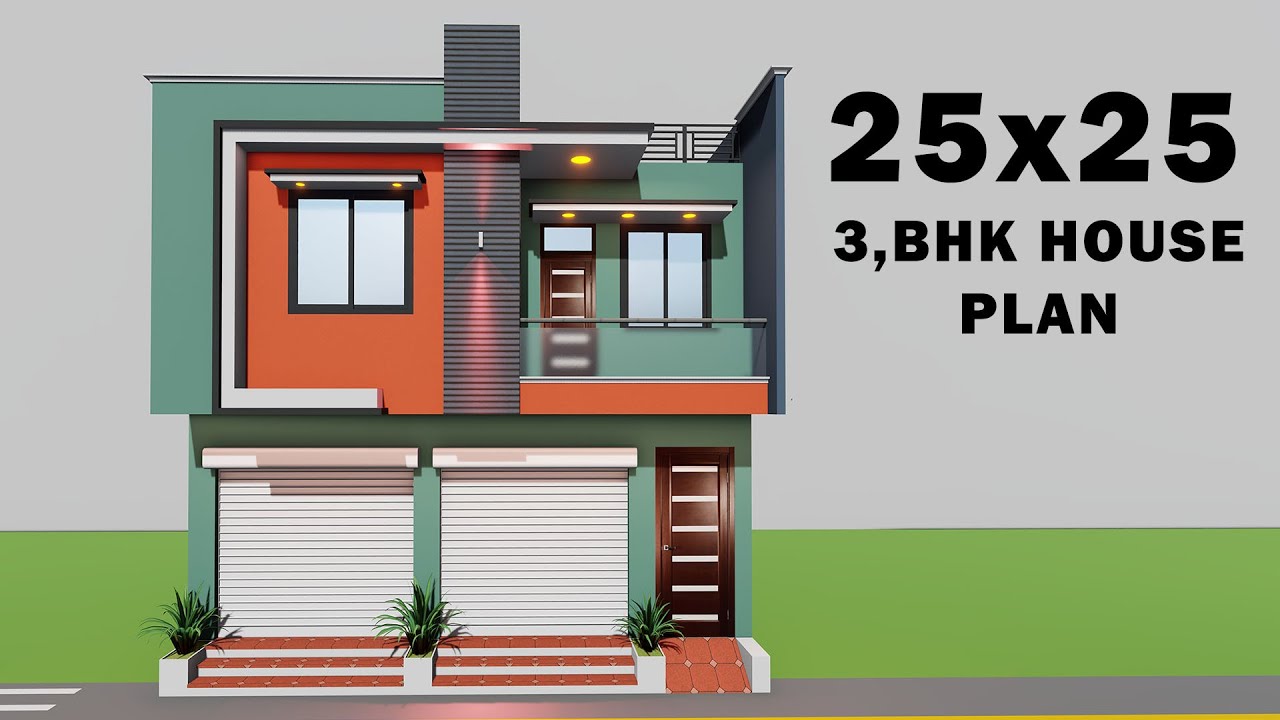 निचे दो दुकान पीछे और ऊपर मकान का नक्शा,25x25 shop house plan,25*25 homes design,25 by 25 3D dukan