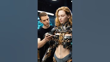 A Man Adjusts His Humanoid Prototype