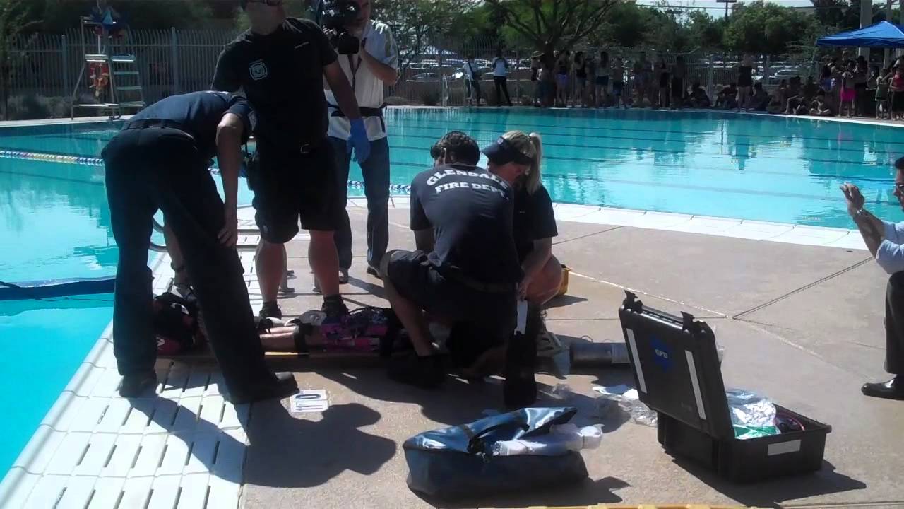 Mock Drowning Demonstration in Glendale with Southwest Ambulance, Air Evac and Glendale Fire