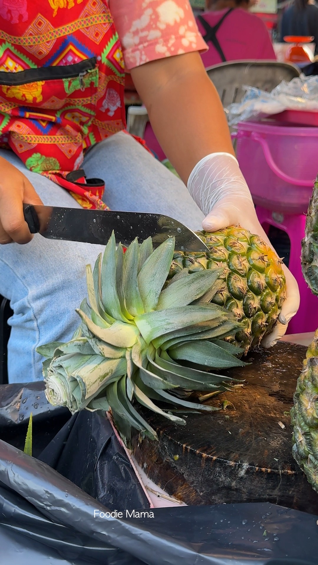 Thai Girl Selling Fresh Pineapple - Fruit Cutting Skills