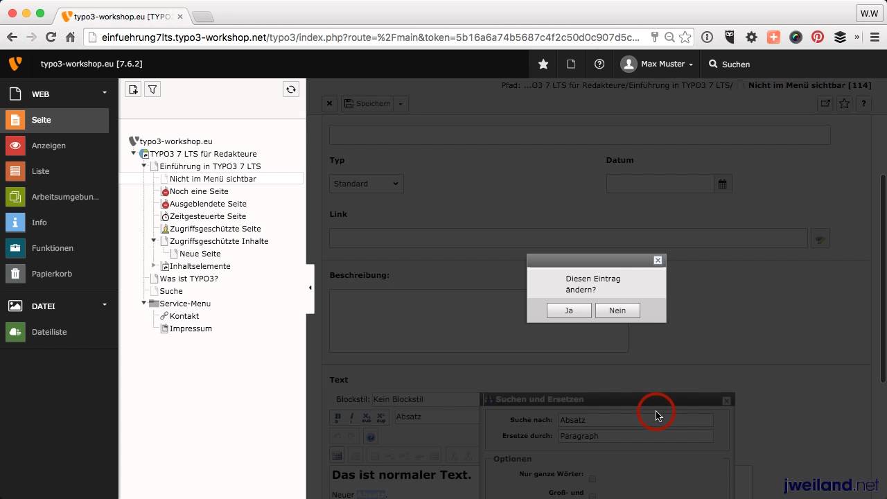 Teil 10: Texte erstellen und bearbeiten mit dem Rich Text Editor ((TYPO3 7 LTS für Redakteure)