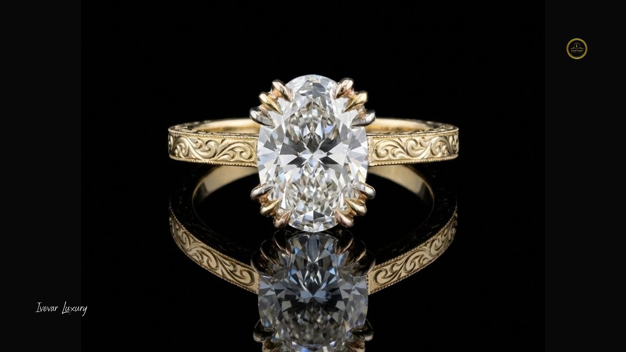 Oval Diamond Ring in Antique Gold 