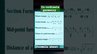 Formula sheet co-ordinate geometry