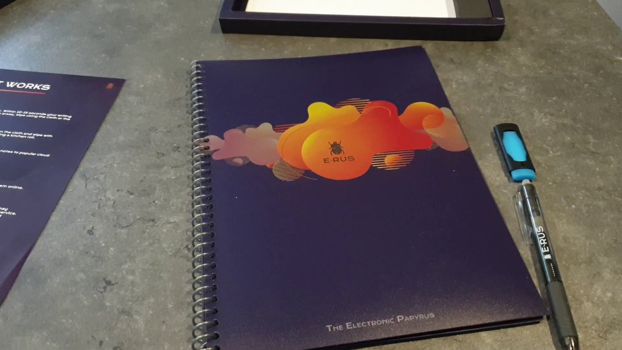 Explication du Cahier erus, un cahier intelligent réutilisable taille A4  connecté Gmail Dropbox ect