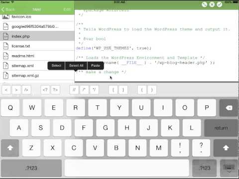 FTPedit demo showing editing of text files on an FTP server using iPad