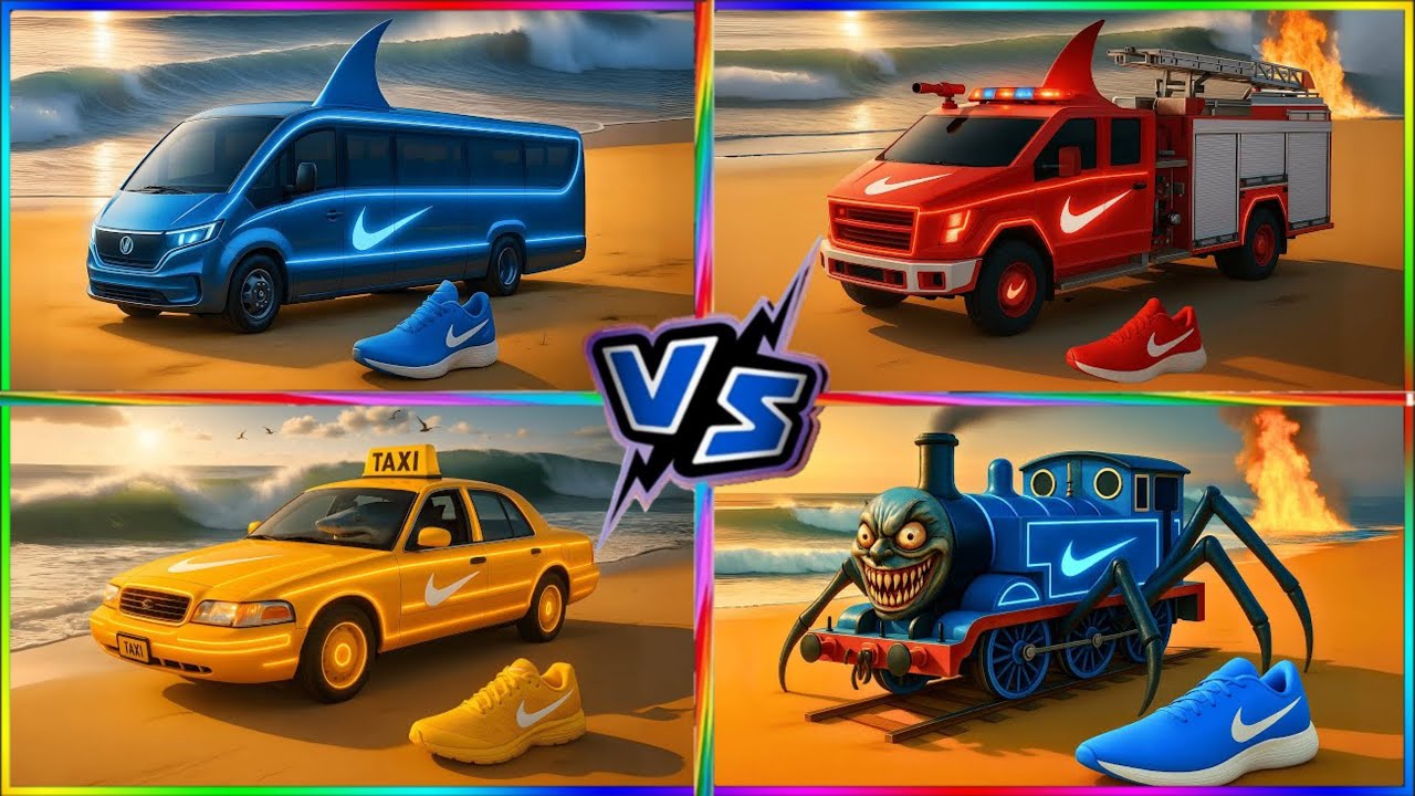 SHARK BUS 🆚 FIRE TRUCK 🆚 BRAINROROT TAXI 🆚 BRAINROROT TRAIN - Tiles Hop EDM Rush!