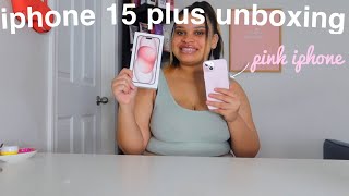 iPHONE 15 PLUS UNBOXING + SETUP | pink iphone, USB-C & camera test