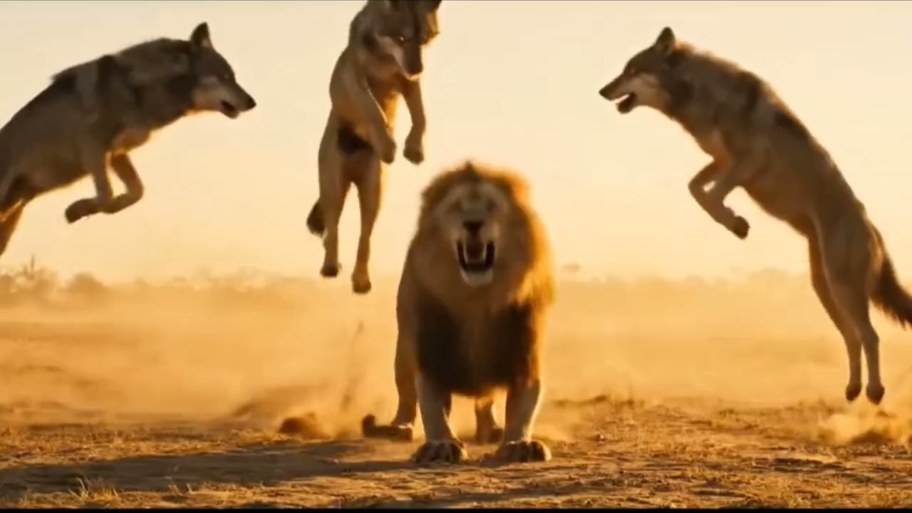 When Single Lion Meet 5 Wolf  see what happen ? 