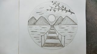 Beautiful Scenery drawing|Pencil Drawing in a Circle Step By Step#Easy Landscape-Neture drawing#art
