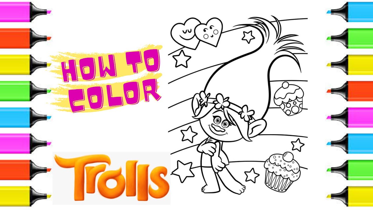 Coloring Queen Poppy Trolls.| Trolls Coloring Page