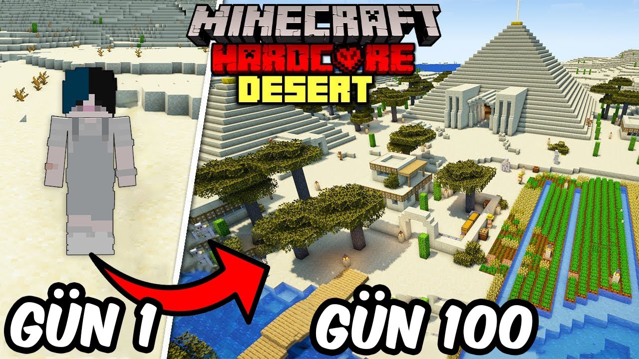 Minecraft'ta ISSIZ Çöl Dünyasında 100 Gün ÖLMEDEN Hayatta Kaldım