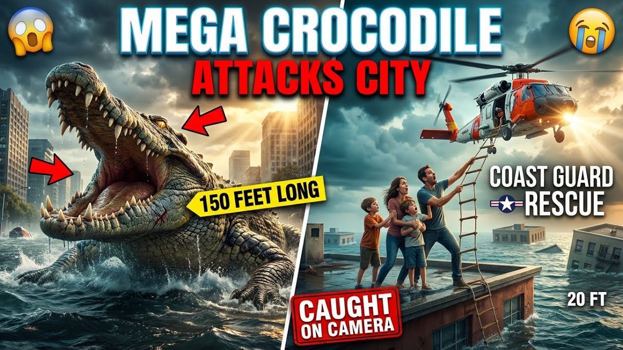150ft MEGA CROCODILE BREACHES DAM - 50,000 People Trapped on Rooftops (Military Footage)