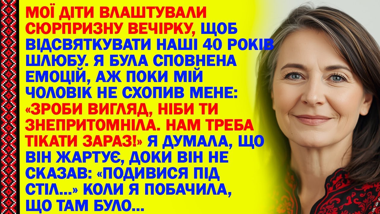 МОЇ ДІТИ ВЛАШТУВАЛИ СЮРПРИЗНУ ВЕЧІРКУ, ЩОБ ВІДСВЯТКУВАТИ НАШІ 40 РОКІВ ШЛЮБУ. Я БУЛА СПОВНЕНА...