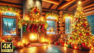 [4k UHD] Cozy Christmas Fireplace Music  Relaxing Christmas Music Ambience 