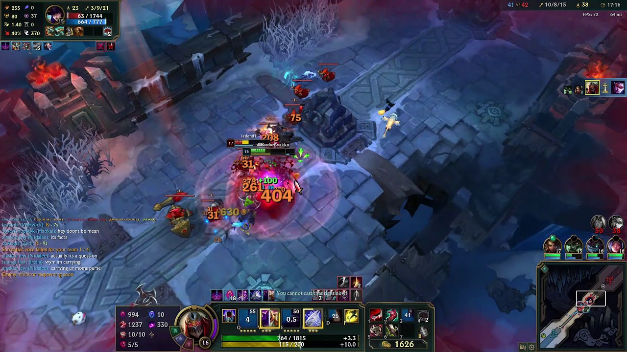 100% skill (big damage dark harvest zed)