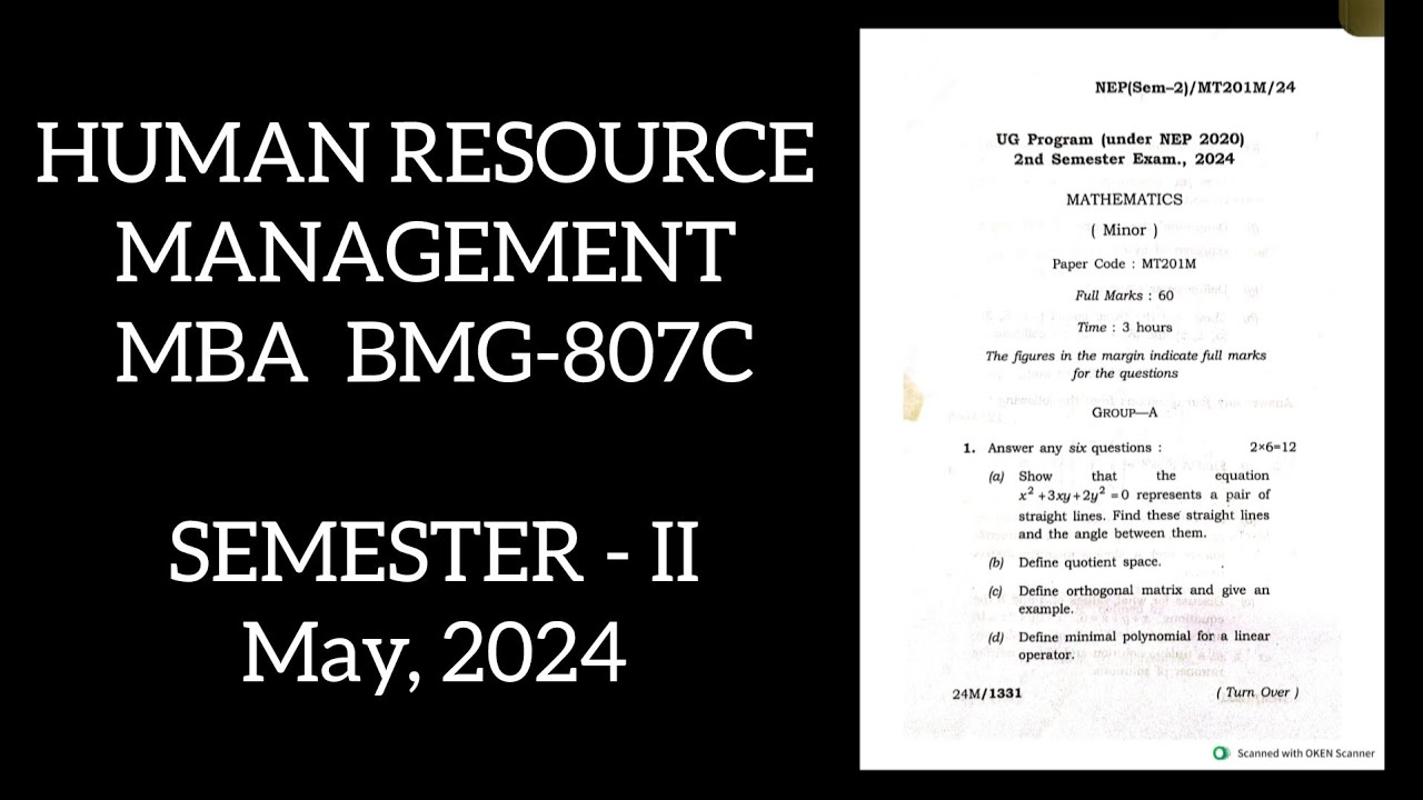 Human Resource Management MBA BMG-897C 2nd Semester 2024 Tripura ...