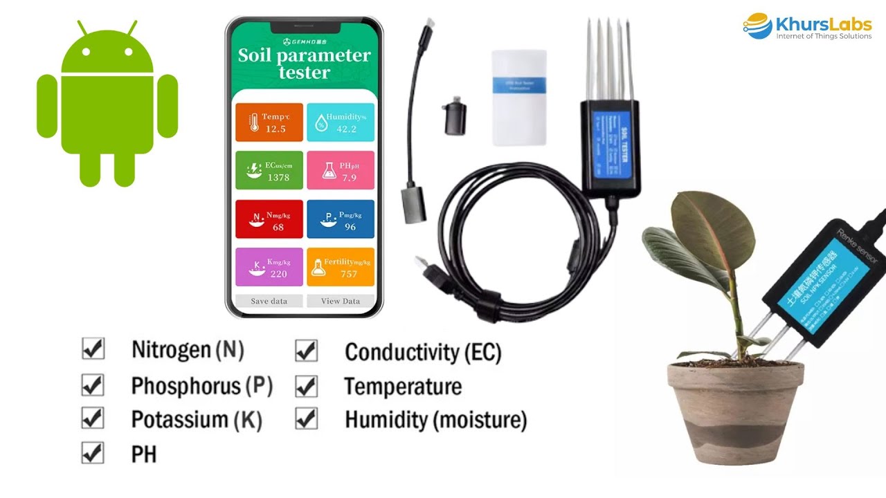 Soil Sensor NPK PH TH EC Fertility 8in1 Parameter USB Android Plug and ...