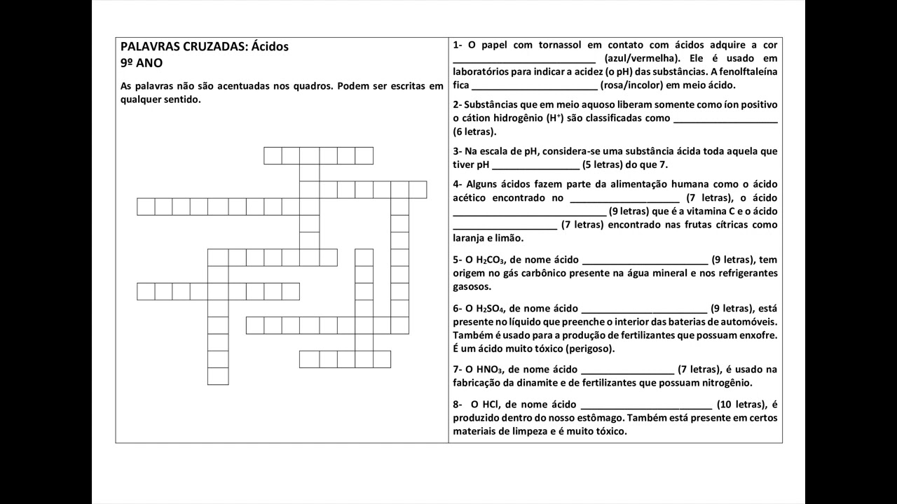 Portal do Professor - Utilizando palavras cruzadas no ensino de funções  inorgânicas