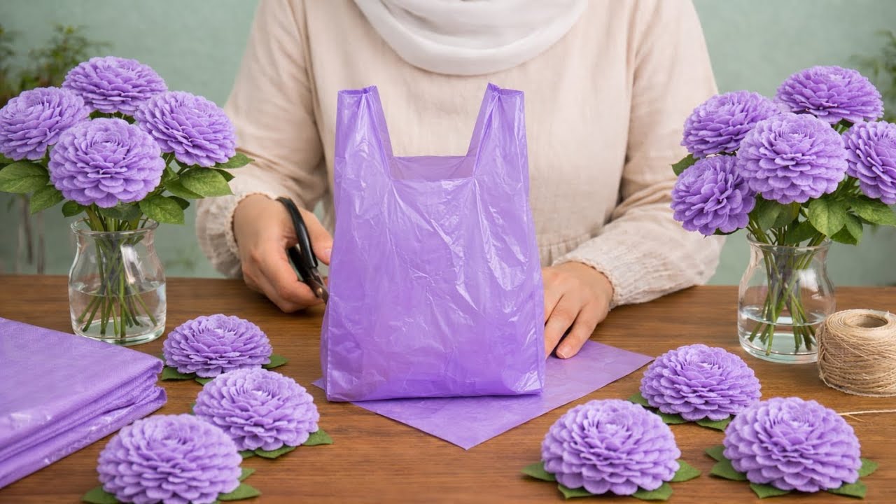 पॉलीथिन और प्लास्टिक बोतल से गुलदस्ता बनाने का तरीका /EASY POLY BAG & PLASTIC SHOPPING BAG BOUQUET 