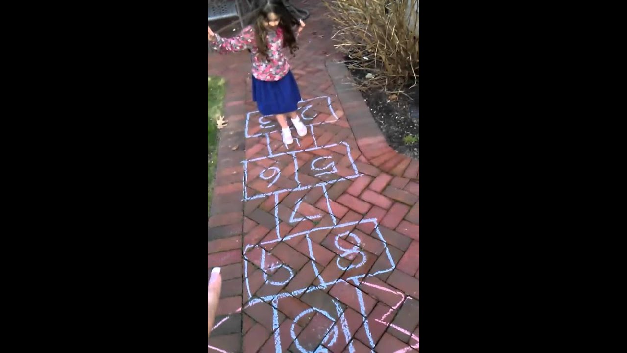 Isabella learns how to play hopscotch - YouTube