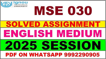 MSE 030 solved assignment 2025 in English || mse 030 solved assignment 2025 || ignou mse030 2025